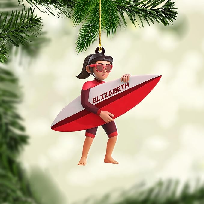 Personalized Surfboard Christmas Ornament - Surfing Tree Decoration Gift for Surfers LL22