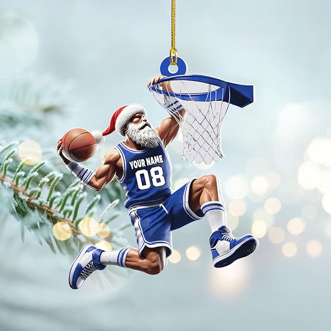 Personalized Basketball Christmas Ornament – Custom Name Acrylic Ornament, Sports Holiday Decoration, Basketball Player Gift N08