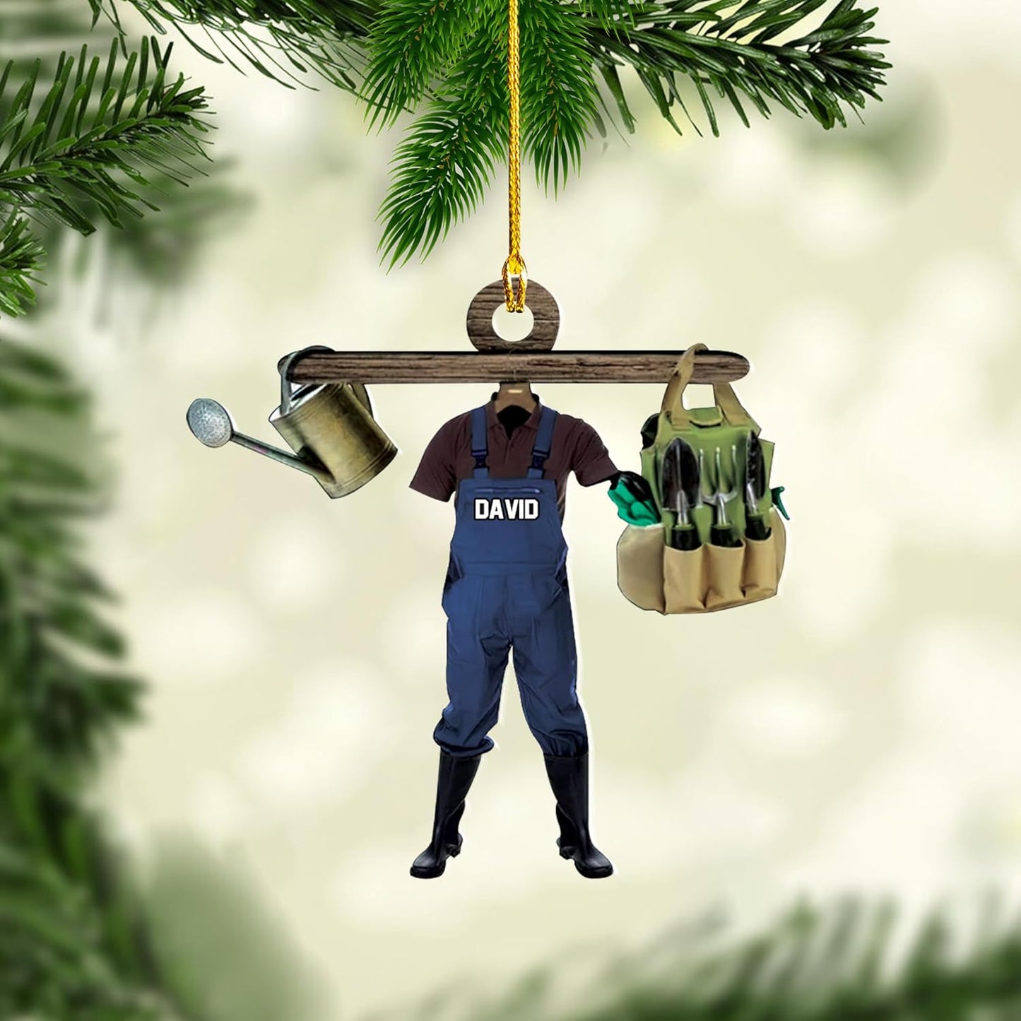 Personalized Gardening Acrylic Ornament – Custom Name Garden Tools Christmas Tree Decoration for Gardeners & Plant Lovers TG13