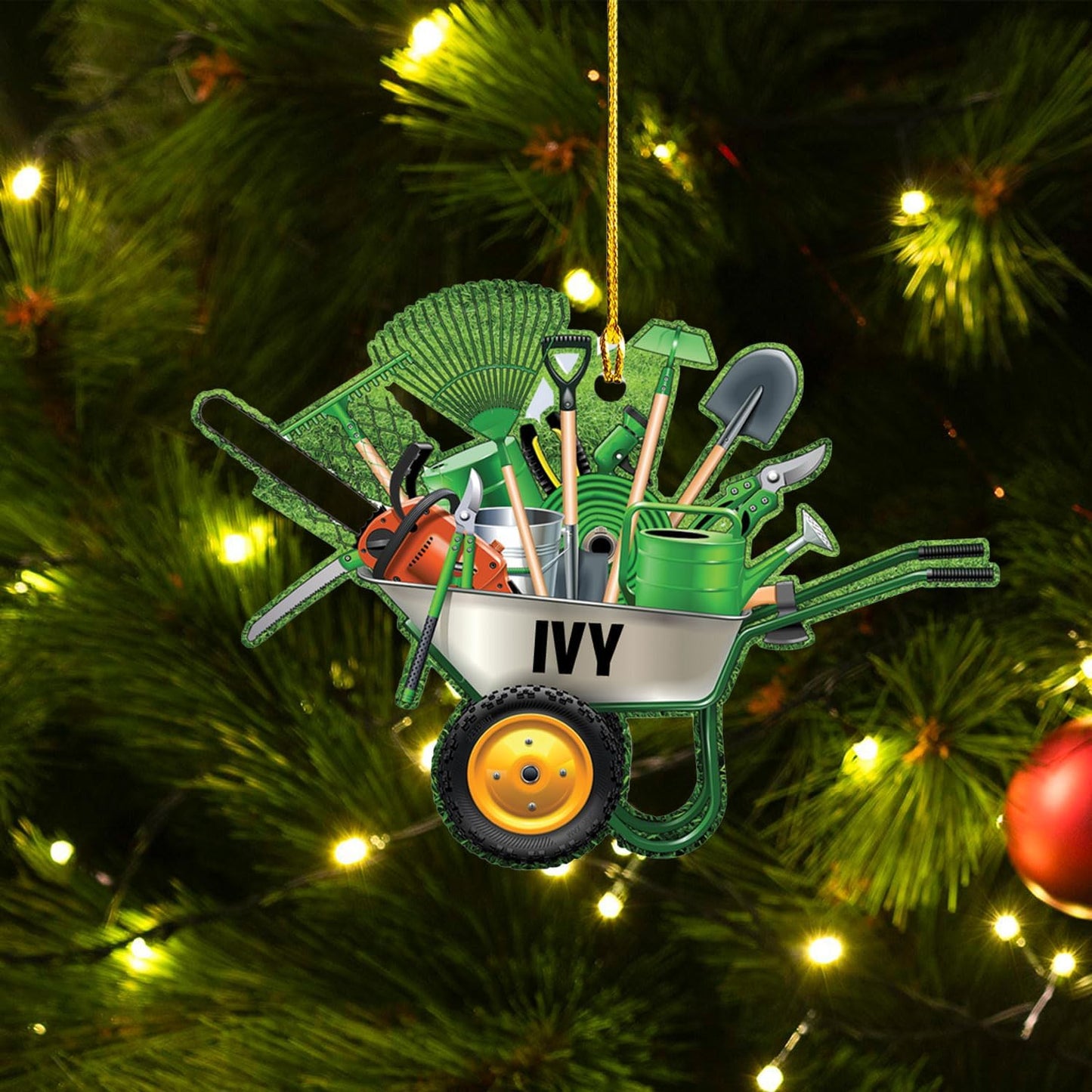 Custom Gardening Ornament with Name – Garden Tools Acrylic Christmas Decor for Gardeners & Green Thumb Lovers TG47