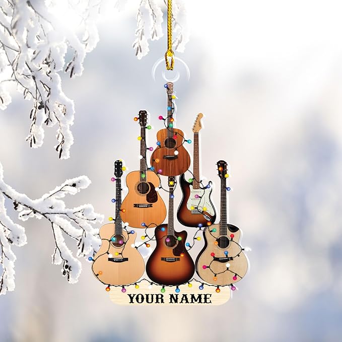 Custom Electric and Acoustic Guitar Christmas Ornament - Guitar Ornament Gift LL19