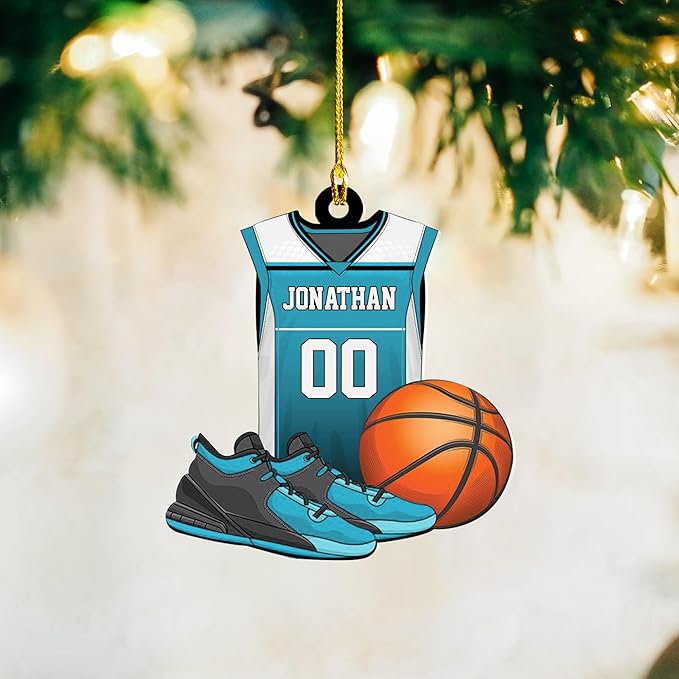 Personalized Basketball Christmas Ornament – Custom Name Acrylic Ornament, Sports Holiday Decoration, Basketball Player Gift N02