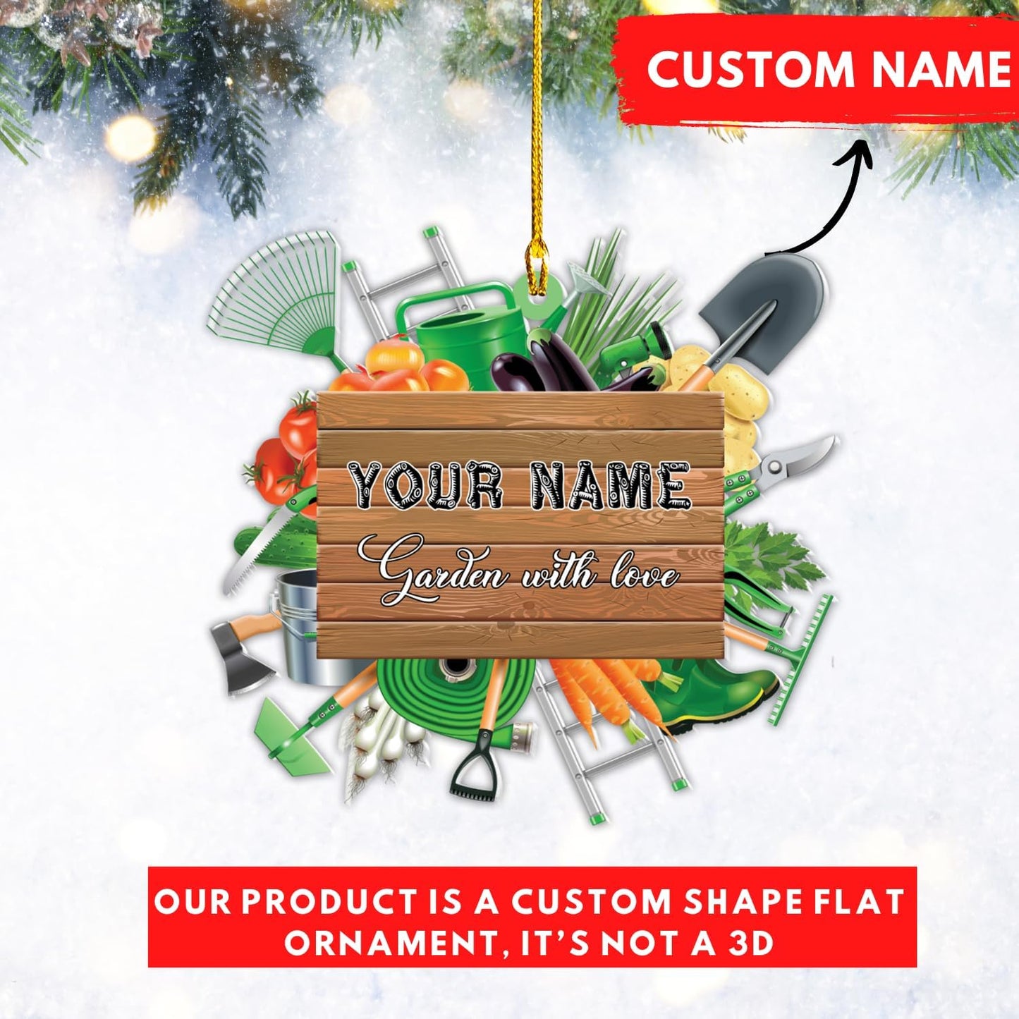 Custom Name Garden Equipment Ornament | Gardener Christmas Tree Decor Gift for Plant & Nature Lovers TG83
