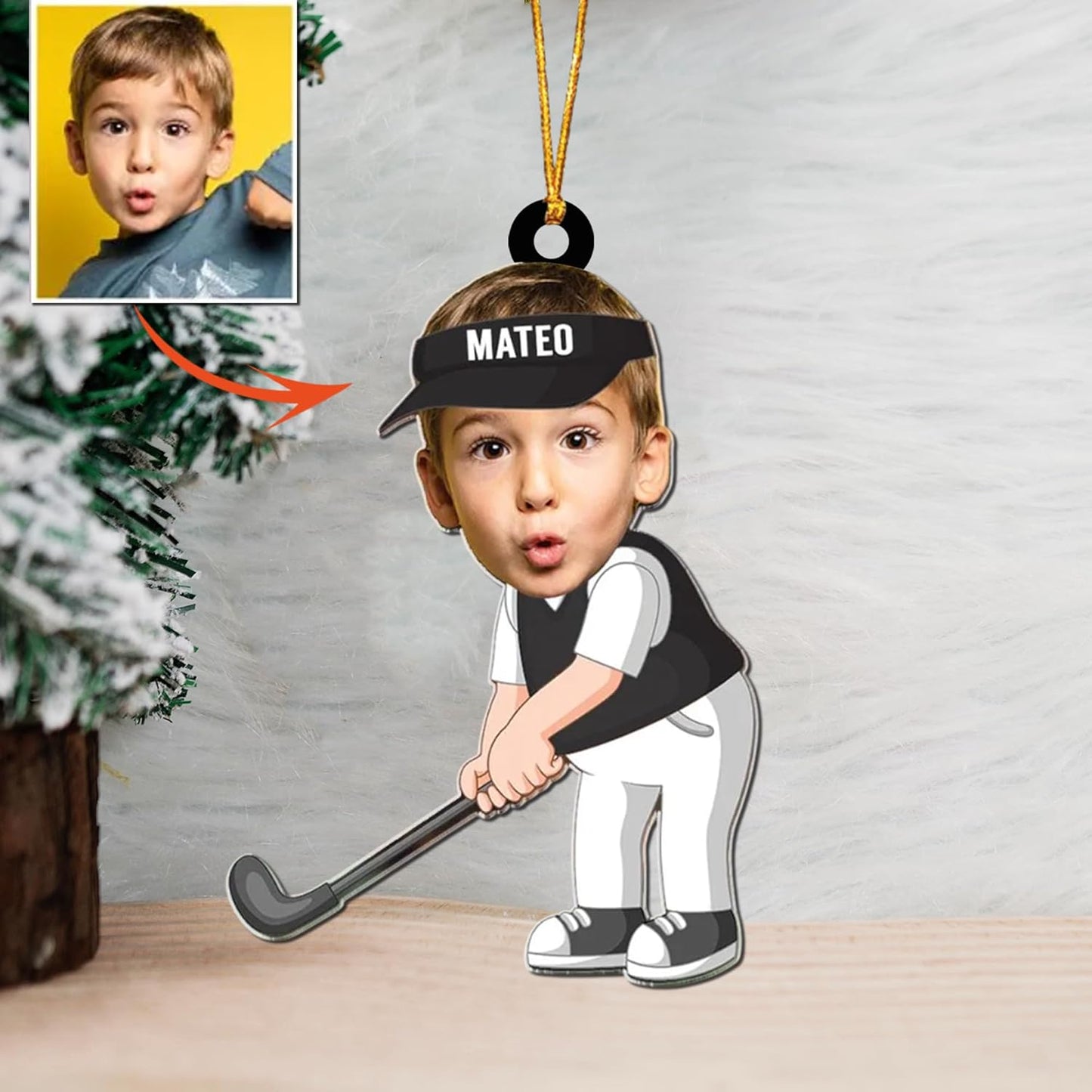 Custom Face and Name Golf Player Christmas Ornament
