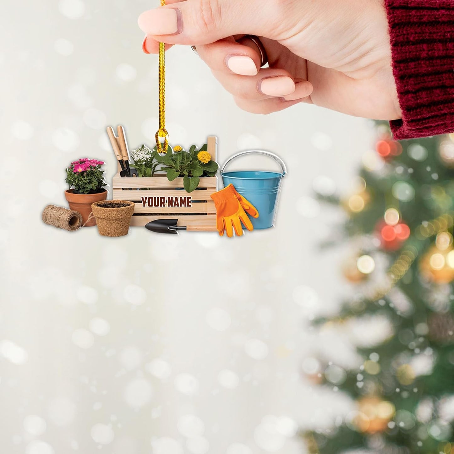Custom Name Garden Equipment Ornament | Gardener Christmas Tree Decor Gift for Plant & Nature Lovers TG71
