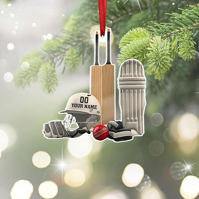 Personalized Cricket Christmas Ornament 2025, Custom Cricket Bat Ornament N15