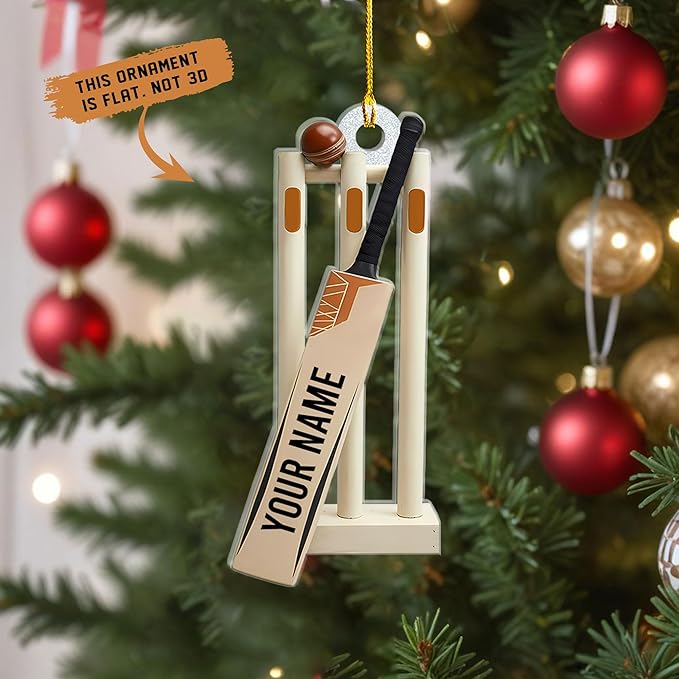 Personalized Cricket Christmas Ornament 2025, Custom Cricket Bat Ornament NO1