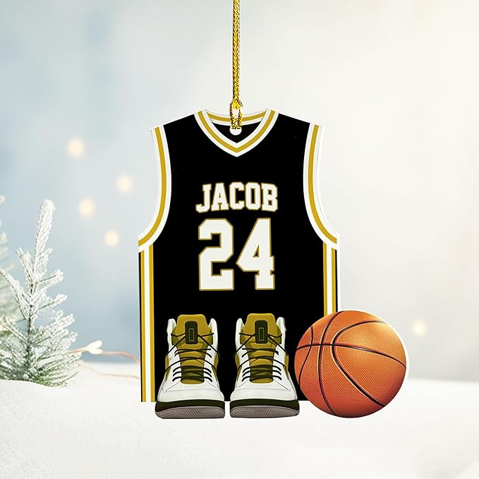 Personalized Basketball Christmas Ornament – Custom Name Acrylic Ornament, Sports Holiday Decoration, Basketball Player Gift N03