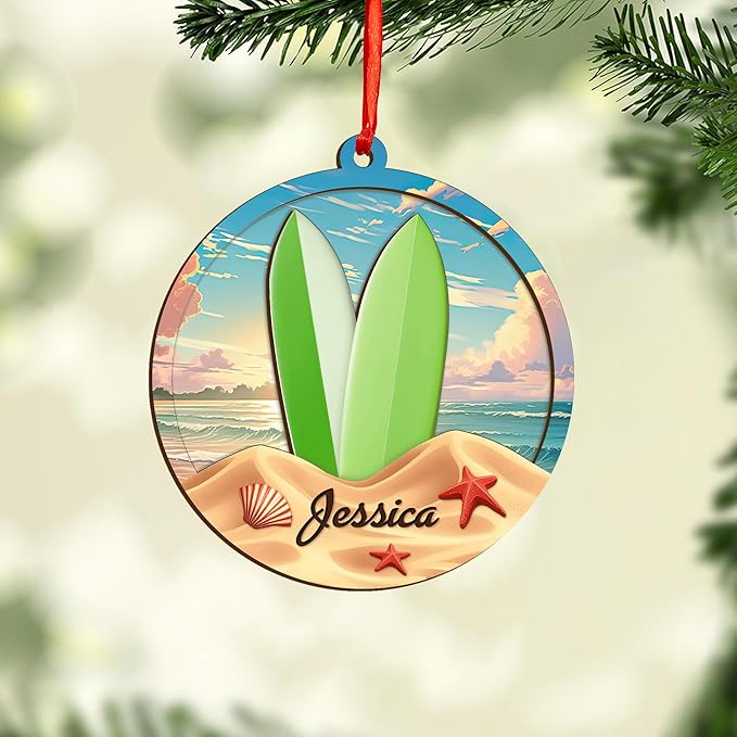 Custom Surfboard Christmas Ornament - Surfing Tree Decoration Gift for Surfers LL18