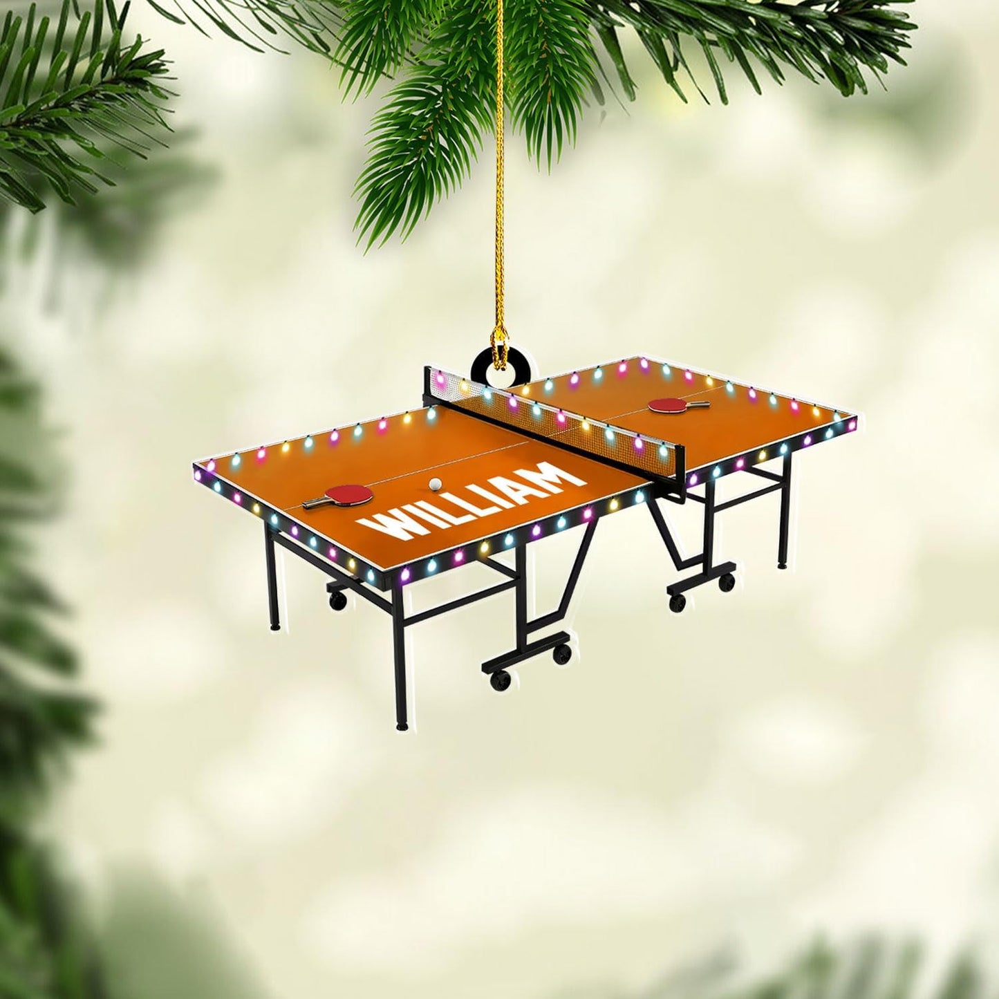 Personalized Ping Pong Christmas Ornament – Custom Name Acrylic 2D Flat Table Tennis Ornament, Holiday Decoration, Gift for Table Tennis Players TT2