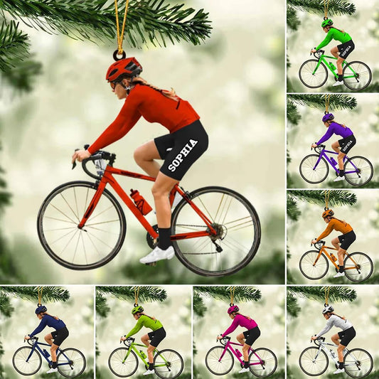 Personalized Bicycle Christmas Ornament – Custom Name Acrylic Cycling 2D Flat Ornament Gift for Bicycle Lovers TB5