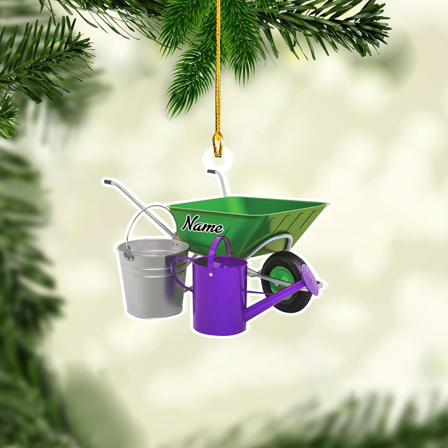 Personalized Gardening Acrylic Ornament – Custom Name Garden Tools Christmas Tree Decoration for Gardeners & Plant Lovers TG1