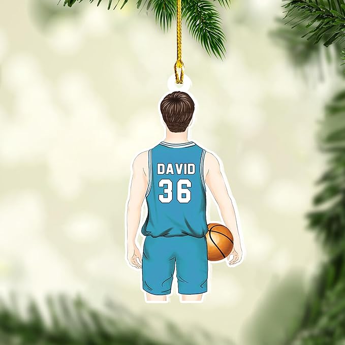 Personalized Basketball Christmas Ornament – Custom Name Acrylic Ornament, Sports Holiday Decoration, Basketball Player Gift N10