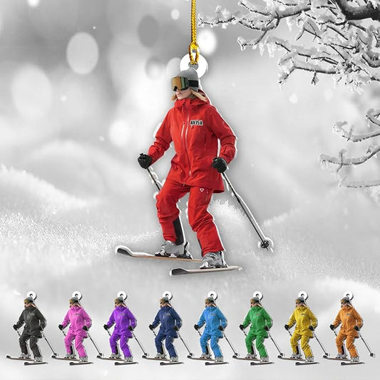 Personalized Snow Skiing Ornament, Custom Colored Skiing Mask Shape Ornament N10
