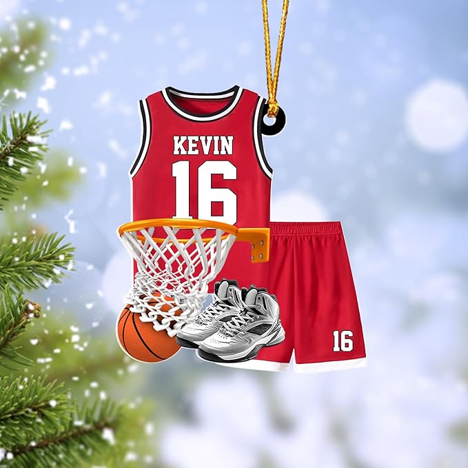 Personalized Basketball Christmas Ornament – Custom Name Acrylic Ornament, Sports Holiday Decoration, Basketball Player Gift N18
