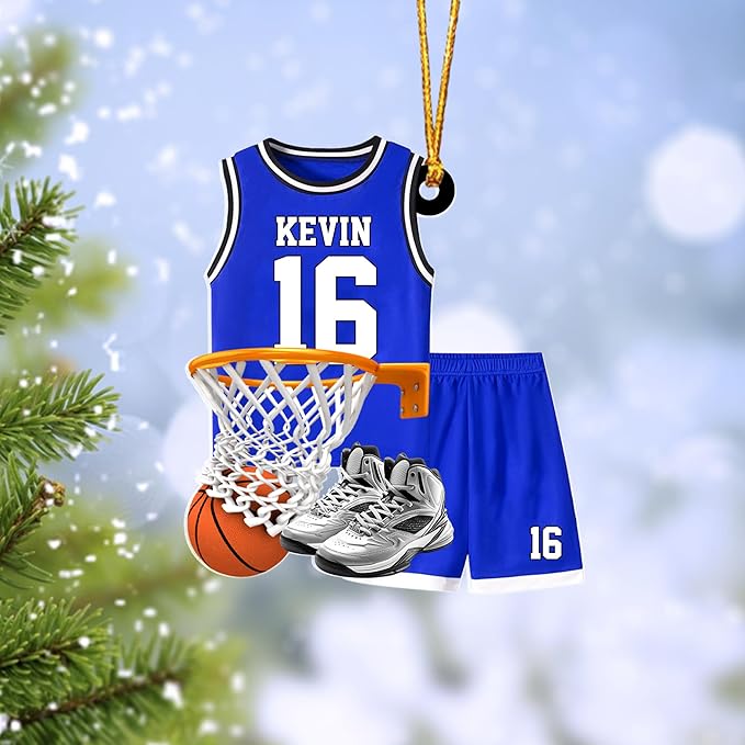 Personalized Basketball Christmas Ornament – Custom Name Acrylic Ornament, Sports Holiday Decoration, Basketball Player Gift N18