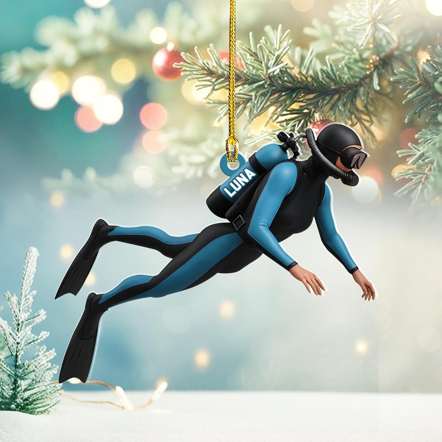 Custom Scuba Diver Ornament – Personalized Acrylic Christmas Tree Decoration, Gift for Divers and Swimmers TSD28