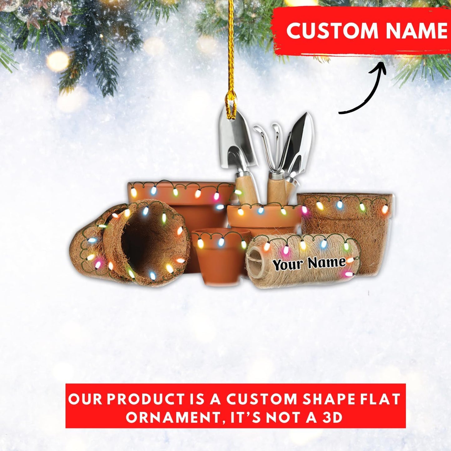 Custom Name Garden Equipment Ornament | Gardener Christmas Tree Decor Gift for Plant & Nature Lovers TG81