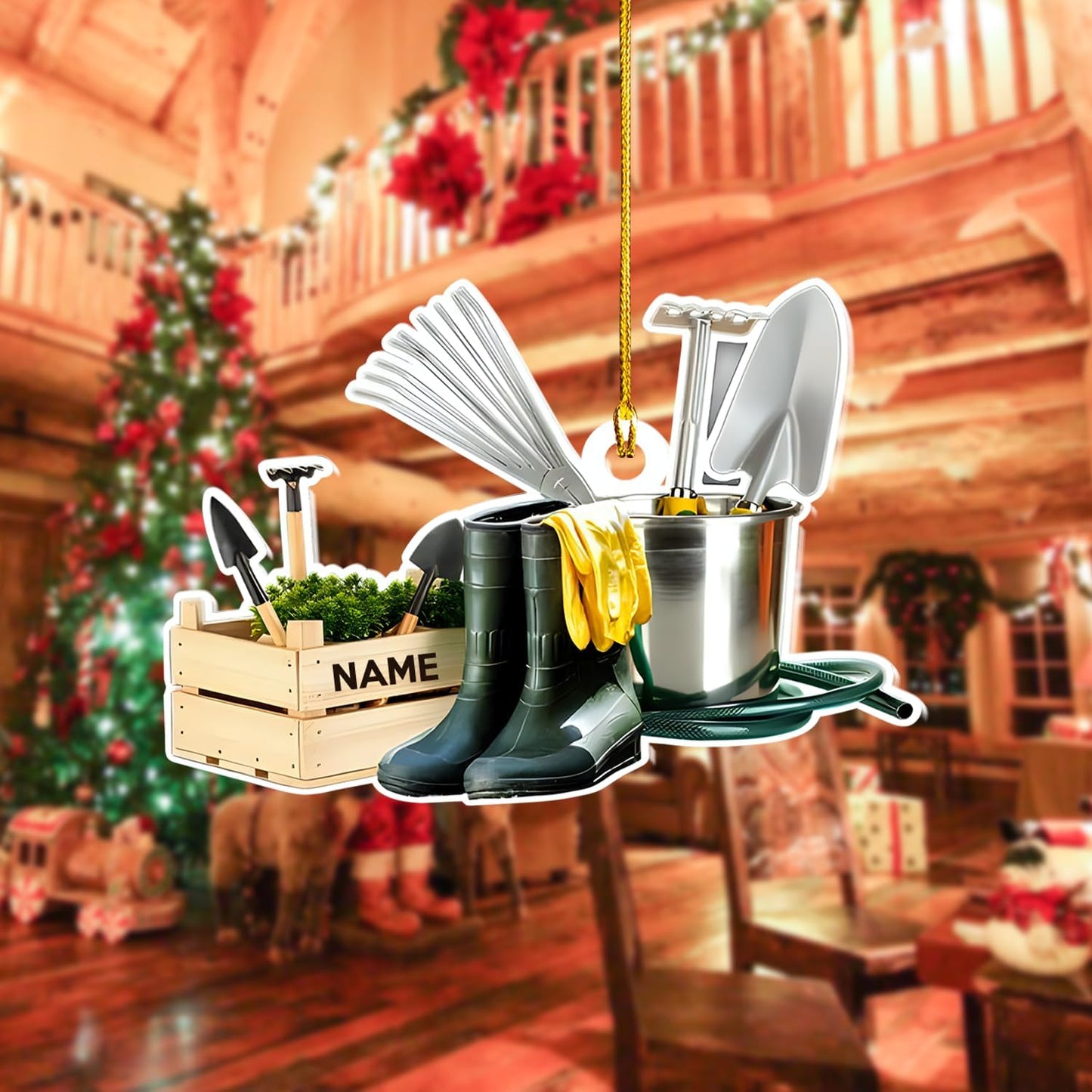 Custom Gardening Ornament with Name – Garden Tools Acrylic Christmas Decor for Gardeners & Green Thumb Lovers TG48