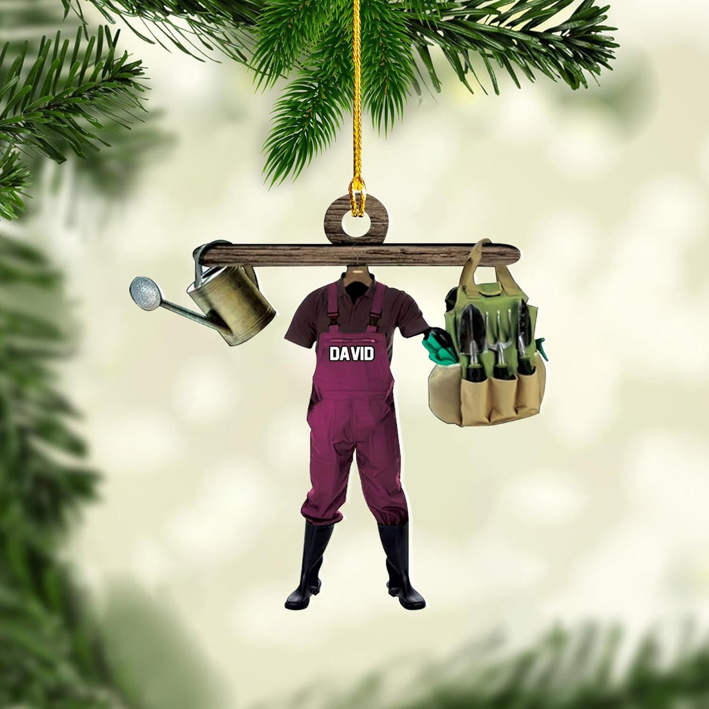 Personalized Gardening Acrylic Ornament – Custom Name Garden Tools Christmas Tree Decoration for Gardeners & Plant Lovers TG13