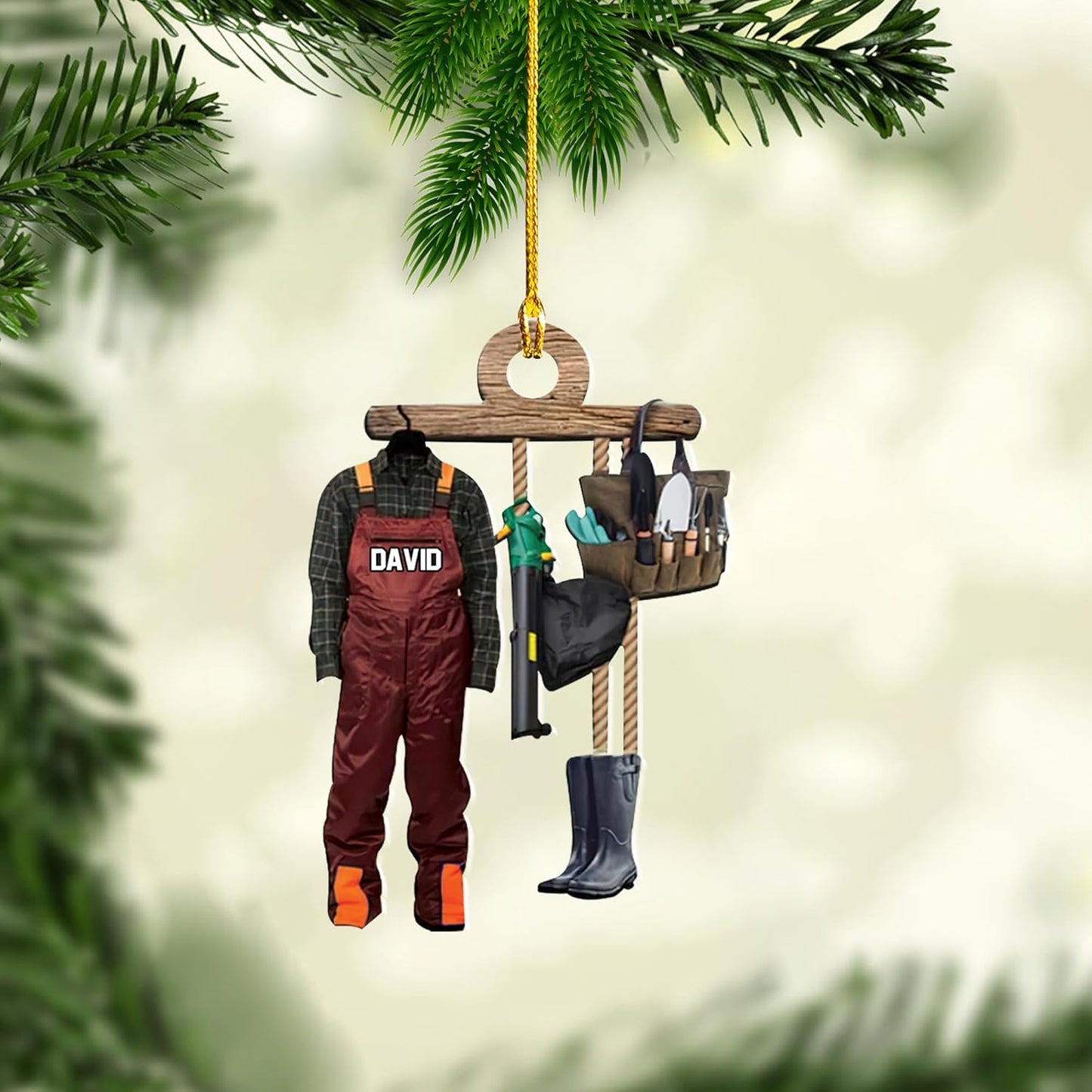 Personalized Gardening Acrylic Ornament – Custom Name Garden Tools Christmas Tree Decoration for Gardeners & Plant Lovers TG11