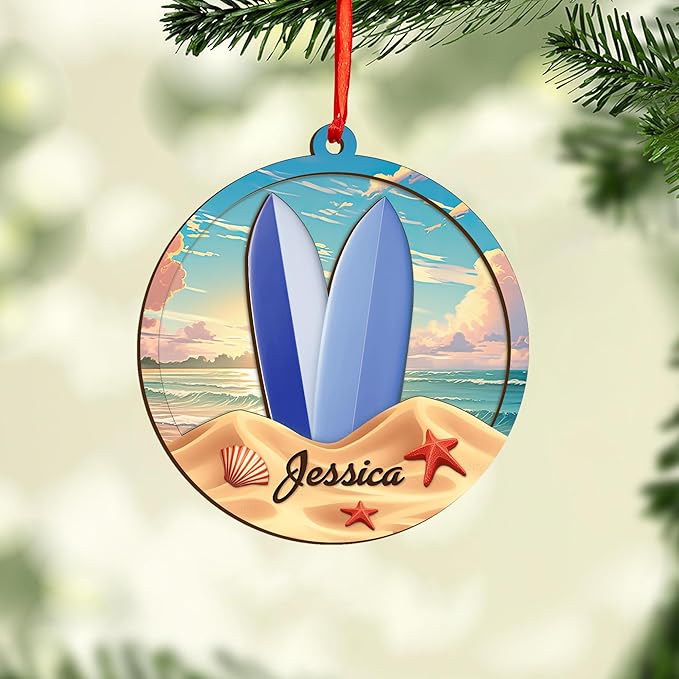 Custom Surfboard Christmas Ornament - Surfing Tree Decoration Gift for Surfers LL18