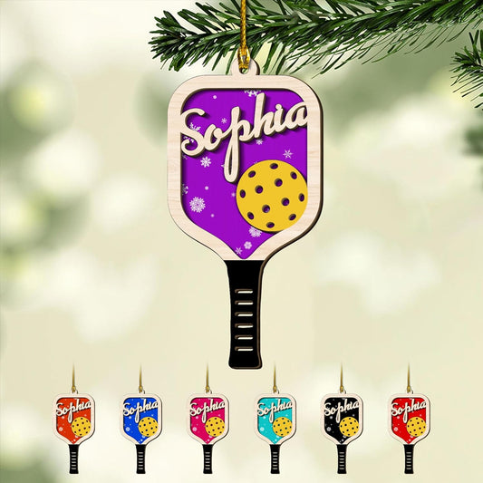 Custom Name Pickleball Ornament – Paddle and Ball Christmas Ornament Style 1