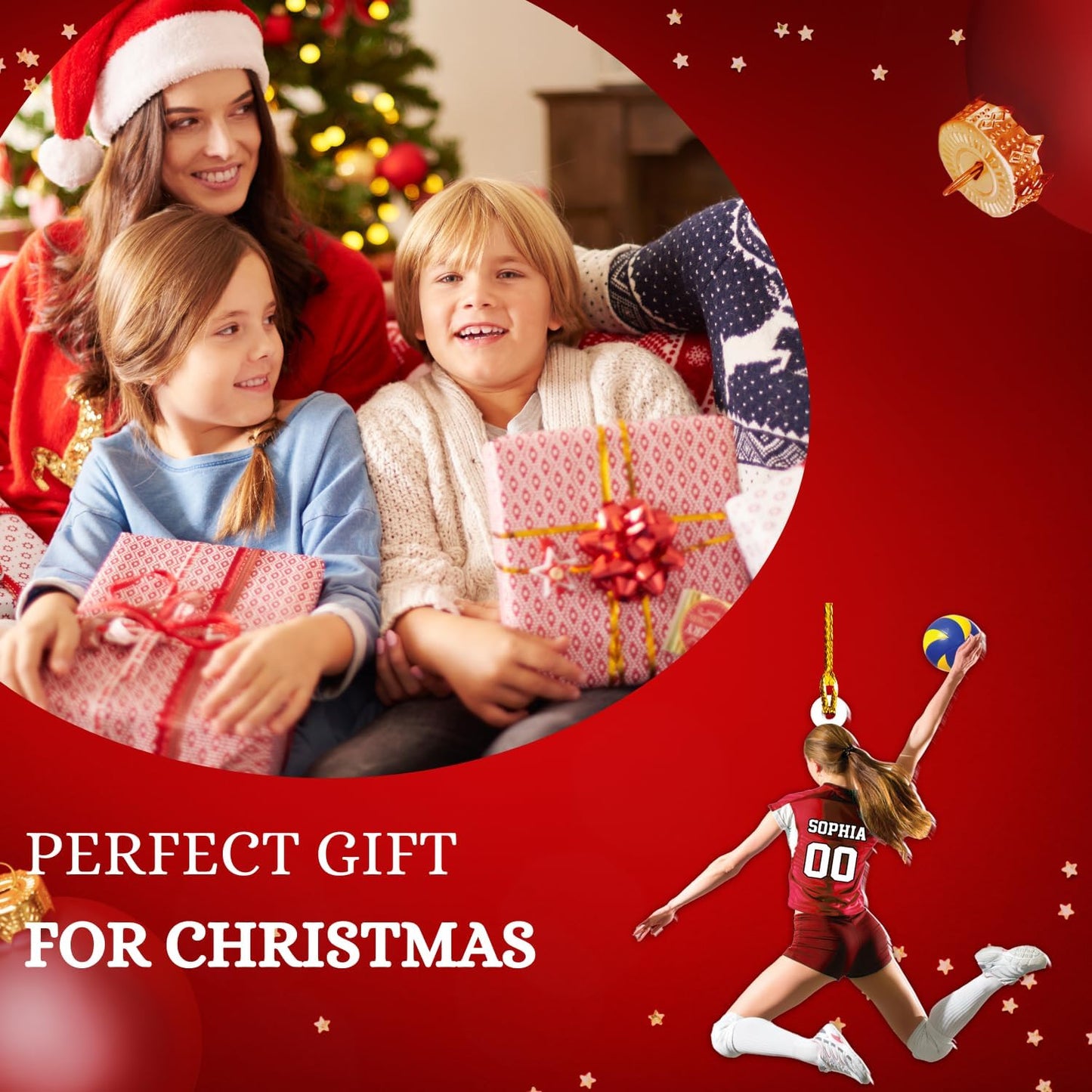 Personalized Volleyball Christmas Ornament – Custom Name Acrylic Ornament, Team Sports Holiday Decor, Volleyball Player Gift, Custom Xmas Keepsake TV3