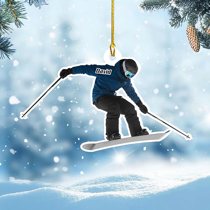 Personalized Snow Skiing Ornament, Custom Colored Skiing Mask Shape Ornament NO3