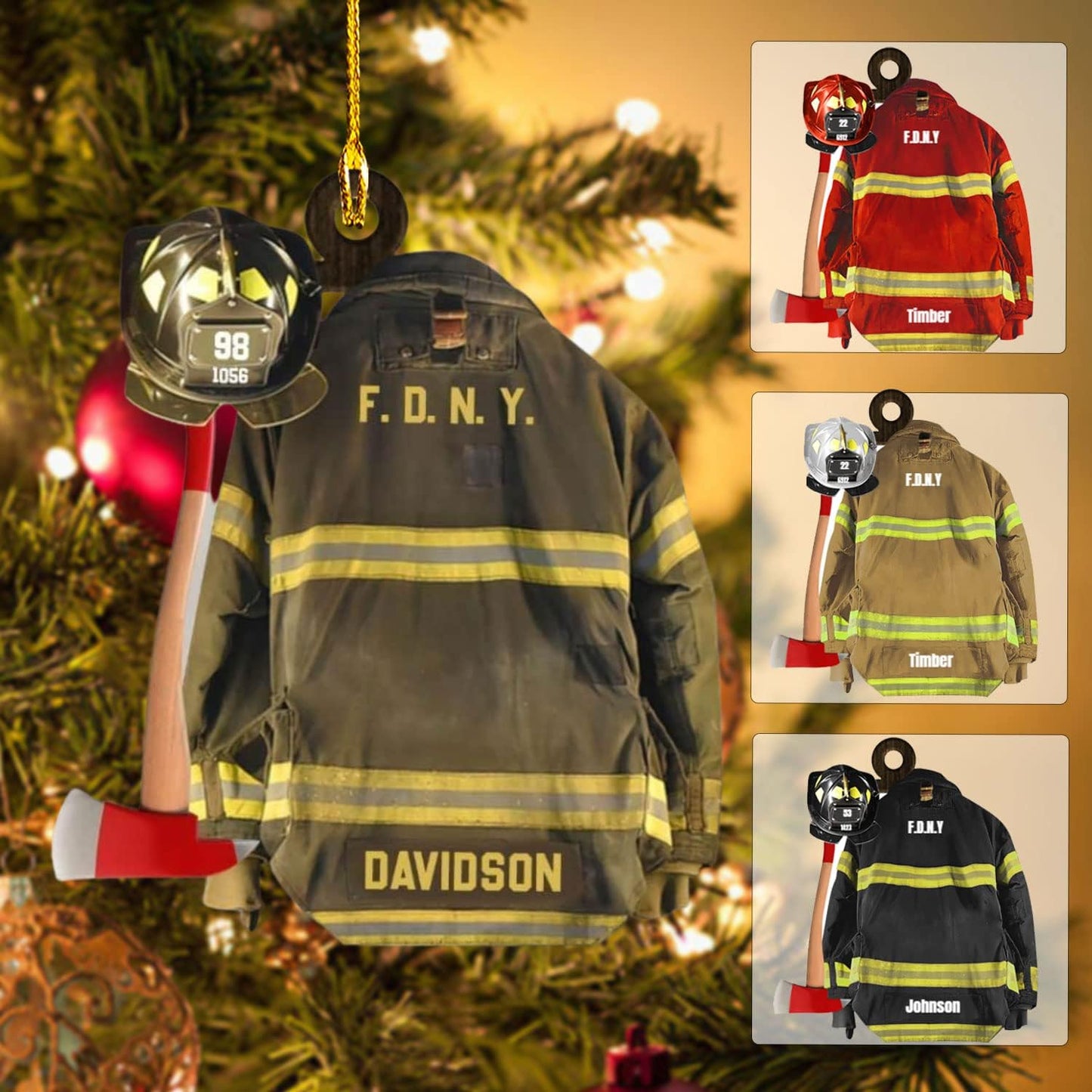 Personalized Firefighter Uniform Christmas Ornament Style 7