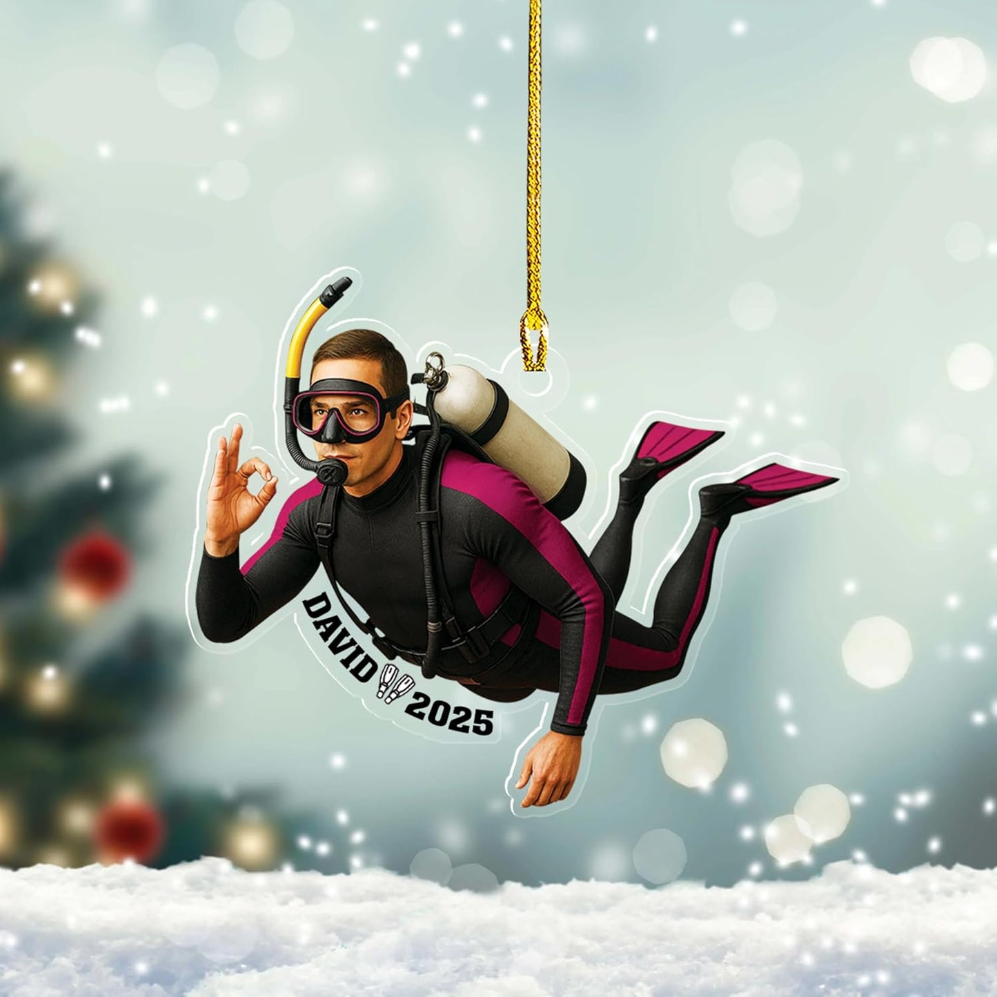 Custom Scuba Diver Ornament – Personalized Acrylic Christmas Tree Decoration, Gift for Divers and Swimmers TSD30