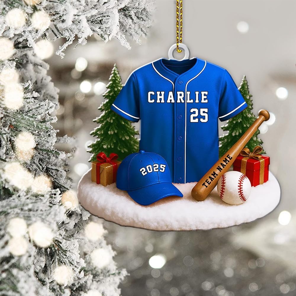 Personalized Baseball Christmas Ornament – Custom Name Acrylic Ornament, Sports Holiday Decoration, Baseball Player Gift TH17