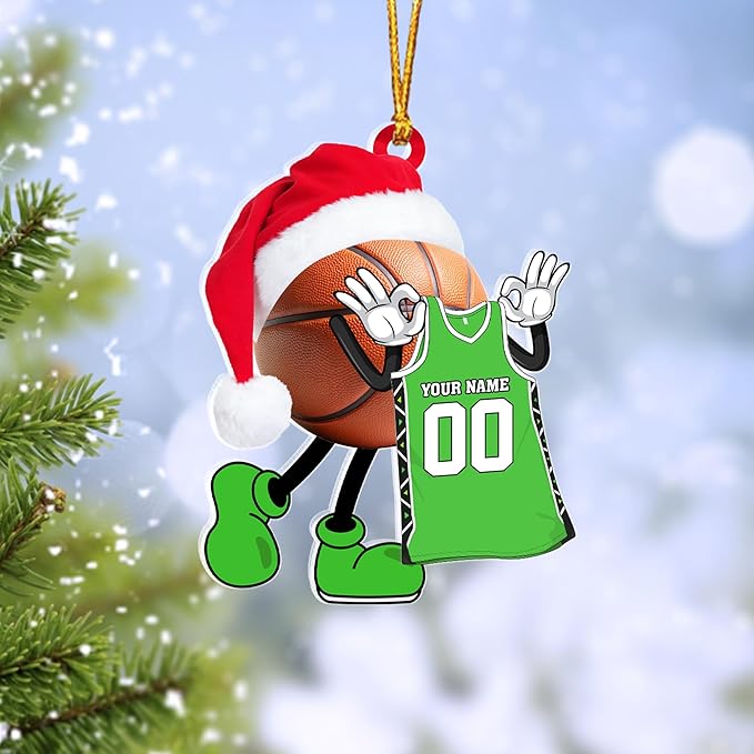 Personalized Basketball Christmas Ornament – Custom Name Acrylic Ornament, Sports Holiday Decoration, Basketball Player Gift N20