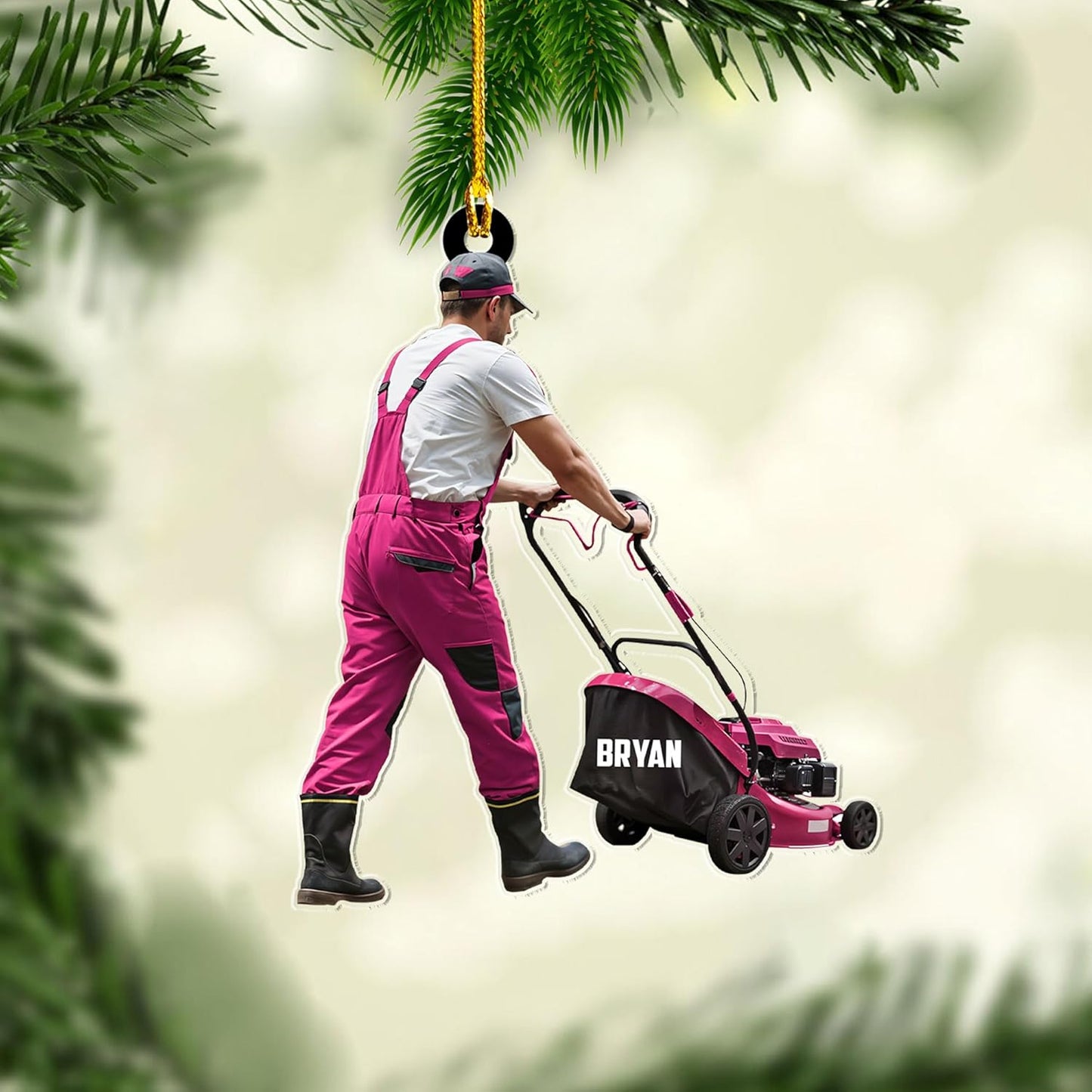 Personalized Lawn Mower Christmas Ornament | Custom Name Gardening Holiday Keepsake Gift for Gardeners & Lawn Care Workers TG60