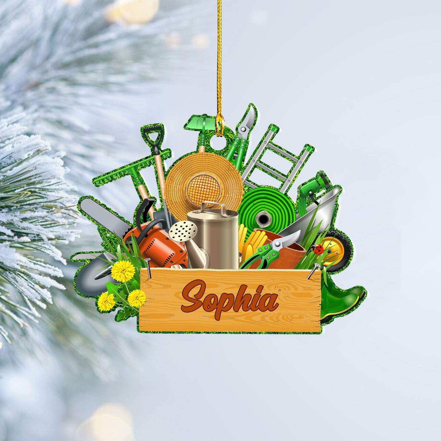 Custom Gardening Ornament with Name – Garden Tools Acrylic Christmas Decor for Gardeners & Green Thumb Lovers TG49