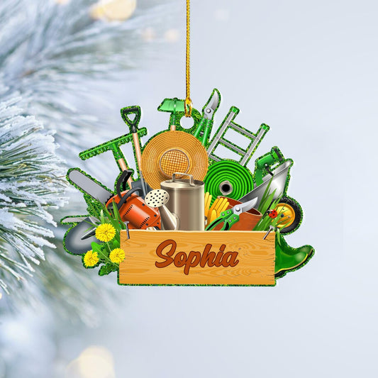 Custom Gardening Ornament with Name – Garden Tools Acrylic Christmas Decor for Gardeners & Green Thumb Lovers TG49