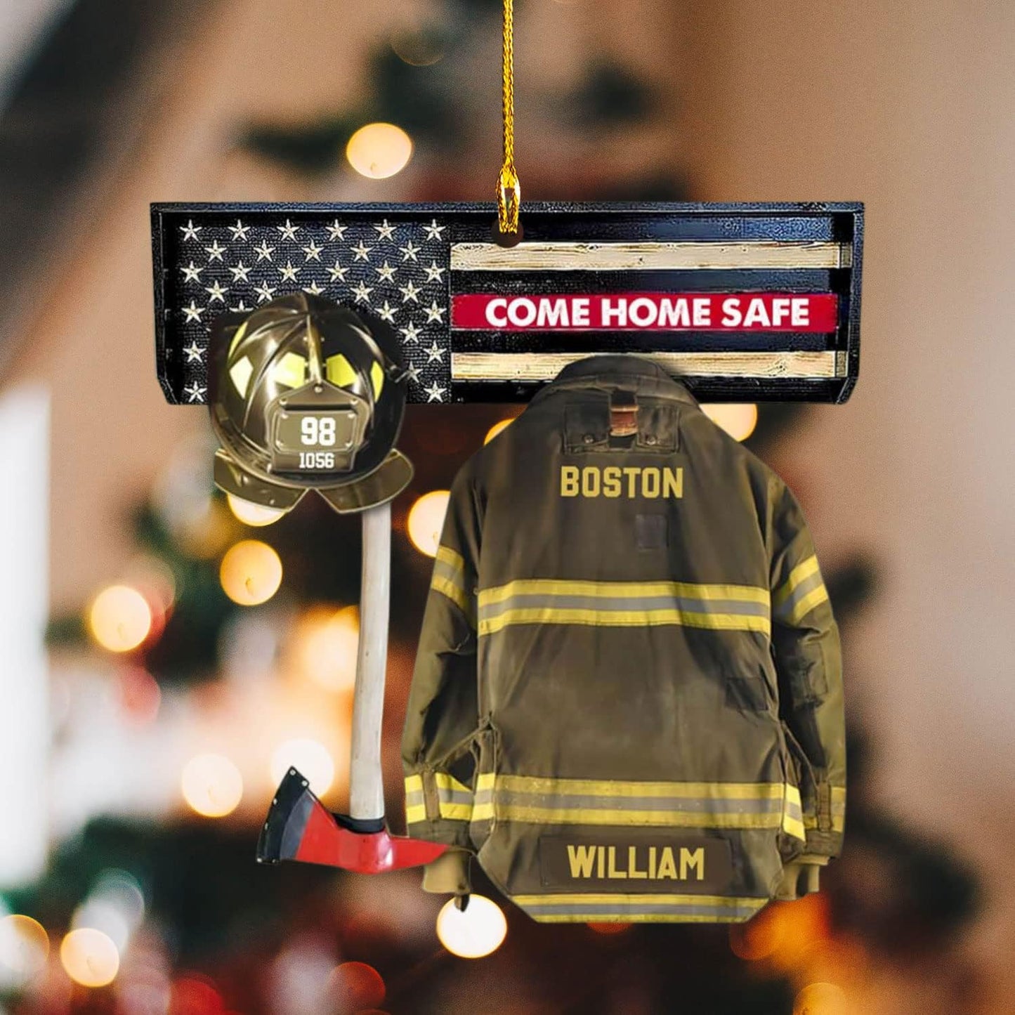 Personalized Firefighter Uniform Christmas Ornament Style 1