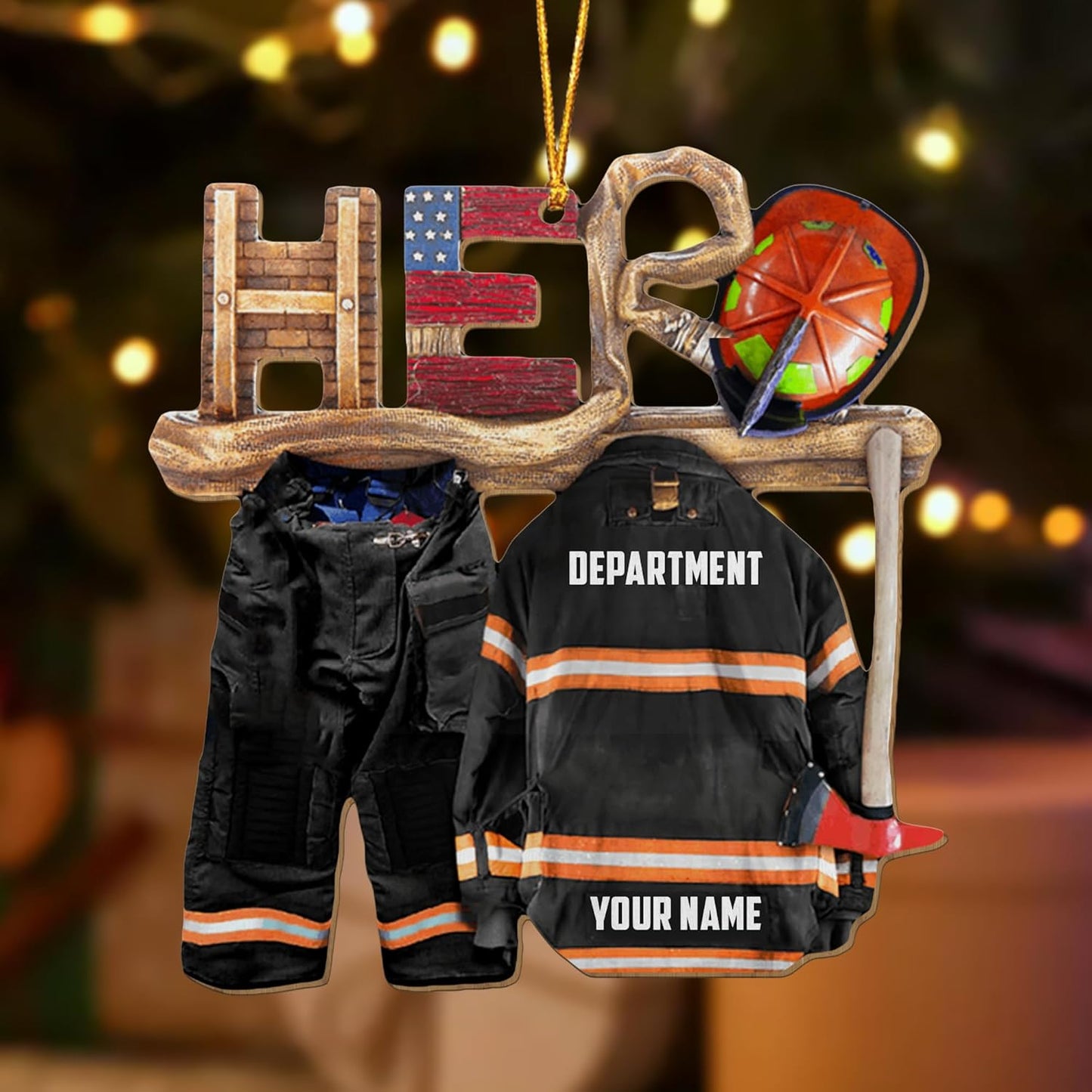 Personalized Firefighter Uniform Christmas Ornament Style 8