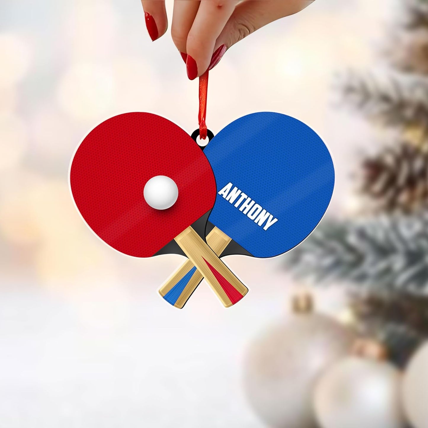 Personalized Ping Pong Christmas Ornament – Custom Name Acrylic 2D Flat Table Tennis Ornament, Holiday Decoration, Gift for Table Tennis Players TT1
