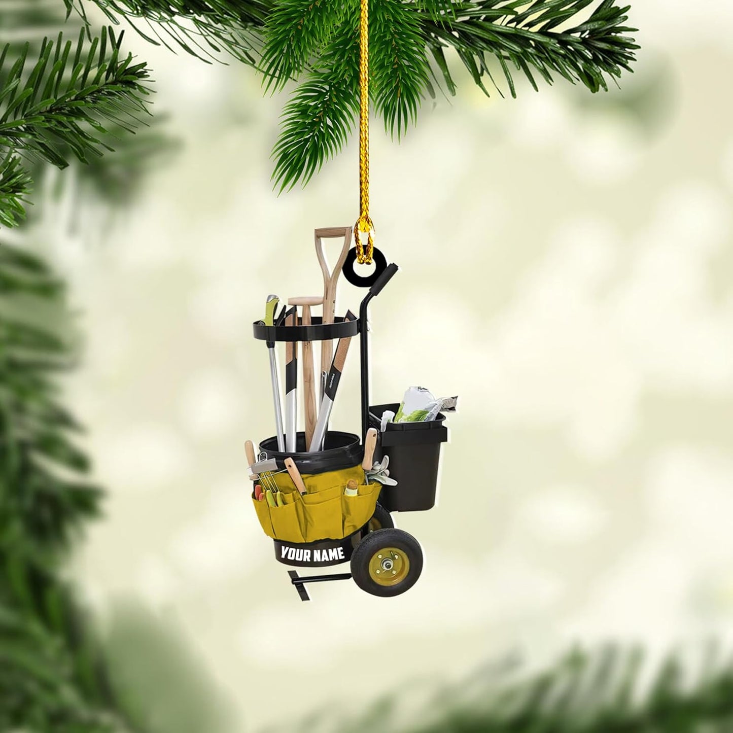 Personalized Gardening Acrylic Ornament – Custom Name Garden Tools Christmas Tree Decoration for Gardeners & Plant Lovers TG15