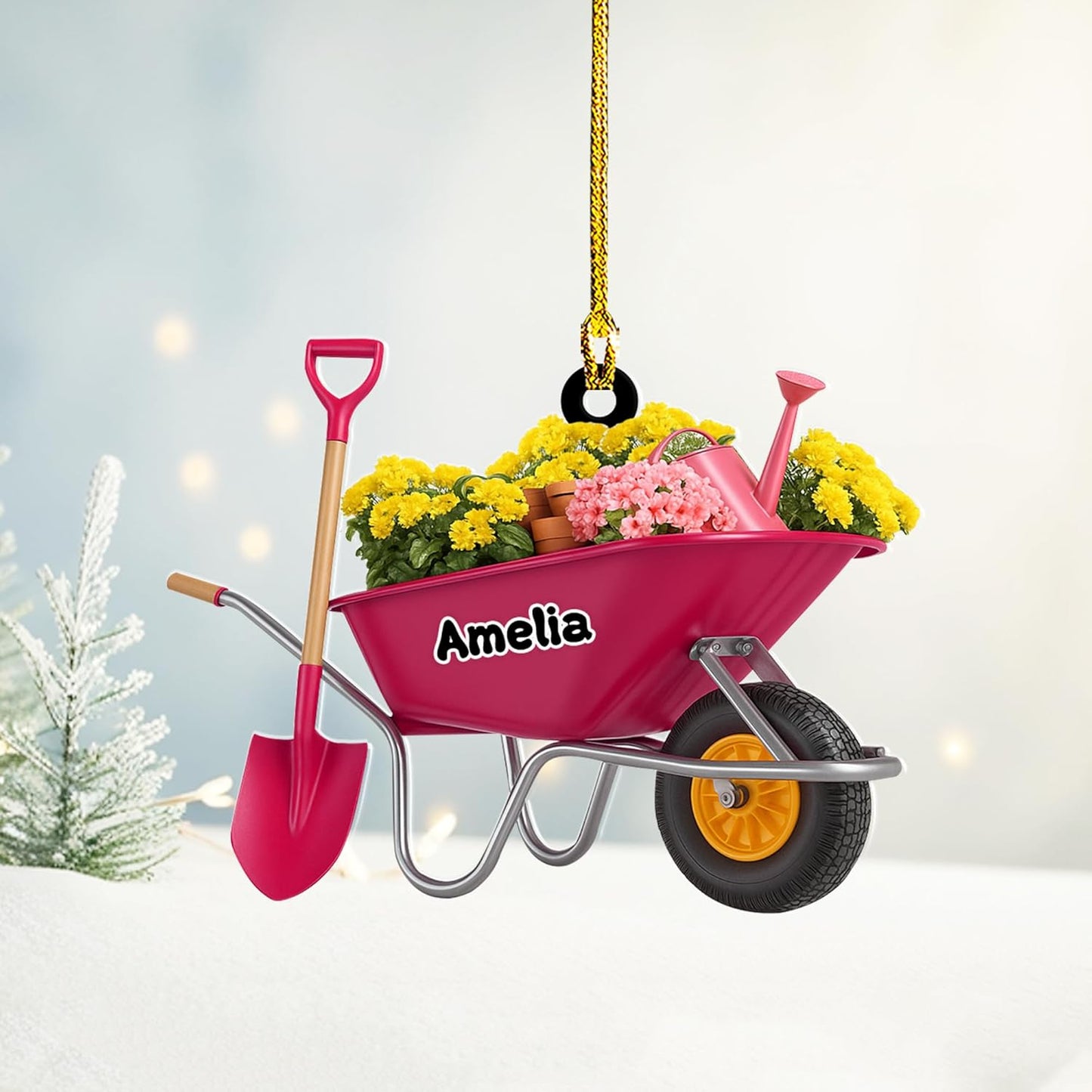 Personalized Gardening Acrylic Ornament – Custom Name Garden Tools Christmas Tree Decoration for Gardeners & Plant Lovers TG3