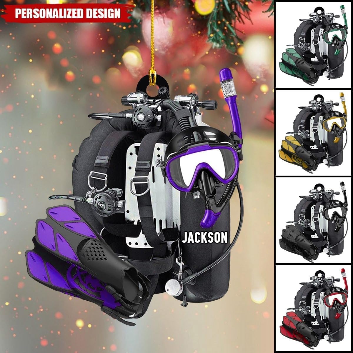 Personalized Diver Christmas Ornament – Custom Name Scuba Diving 2D Flat Acrylic Ornament, Gift for Divers and Ocean Lovers, Sport Holiday Decoration TSD7