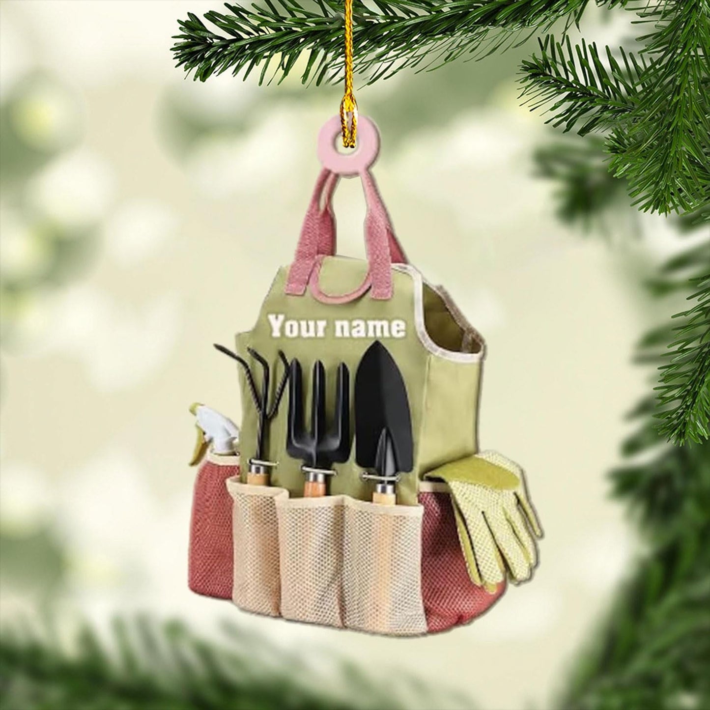 Custom Gardening Ornament with Name – Garden Tools Acrylic Christmas Decor for Gardeners & Green Thumb Lovers TG44