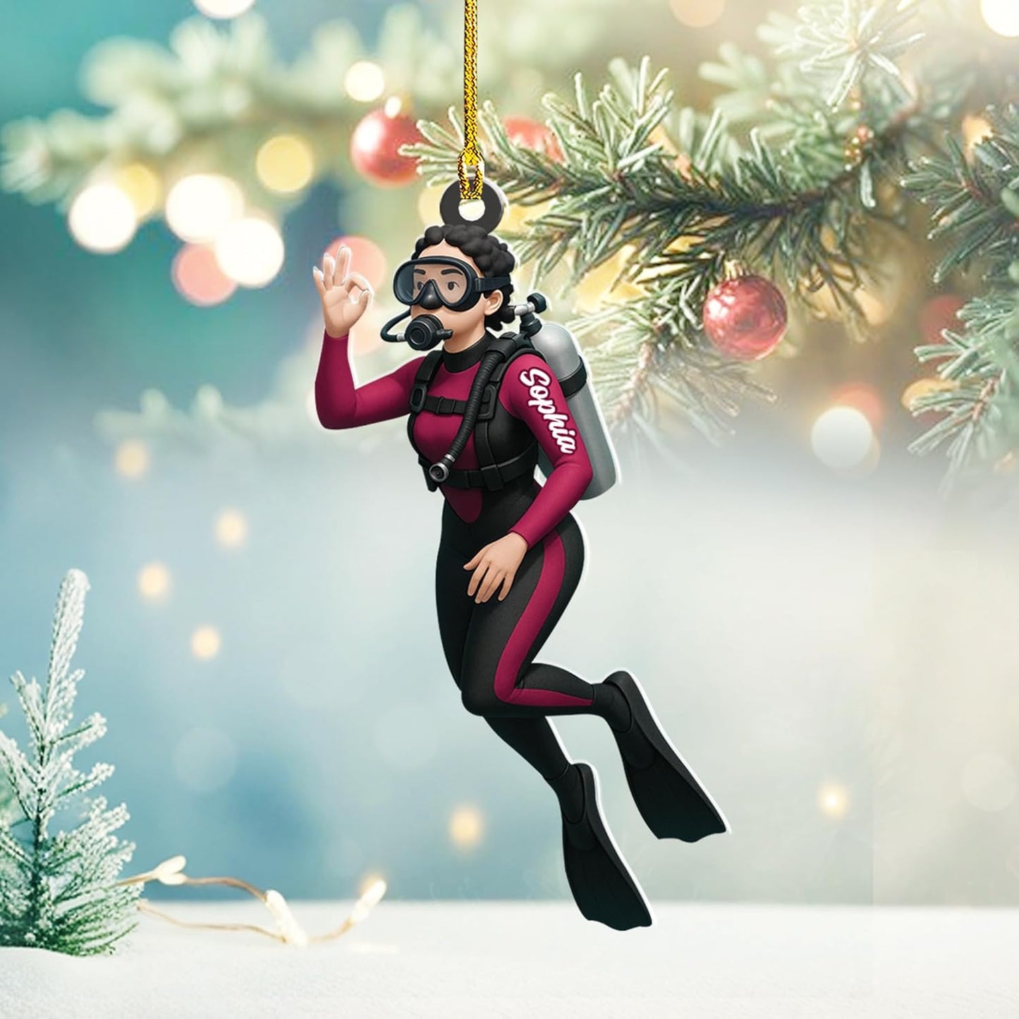 Custom Name Diving Ornament – Personalized Acrylic Scuba Diver Christmas Keepsake, Underwater Gift TSD21
