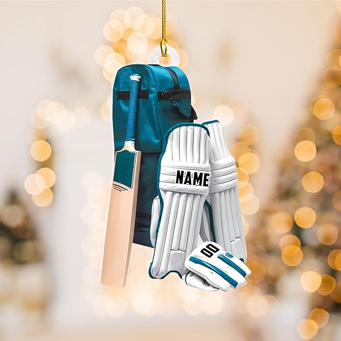 Personalized Cricket Christmas Ornament 2025, Custom Cricket Bat Ornament NO7