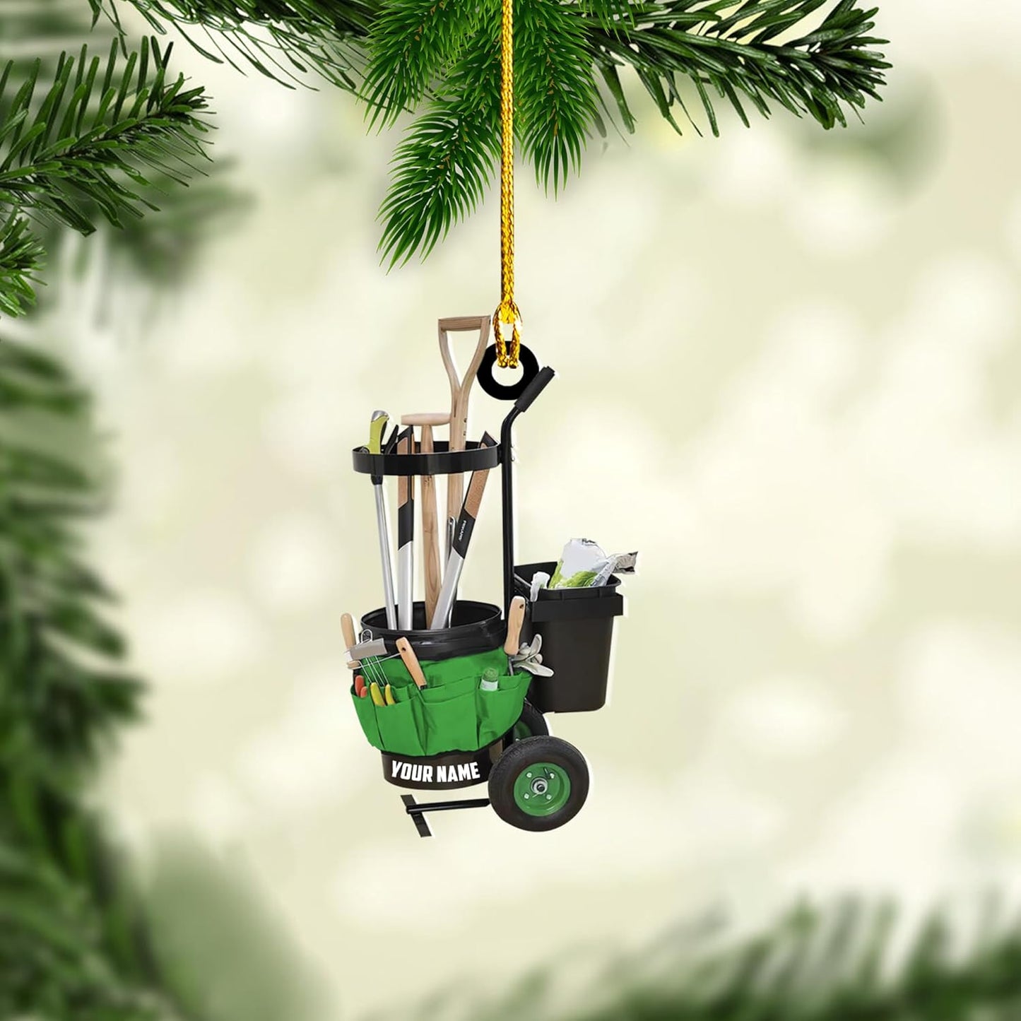 Personalized Gardening Acrylic Ornament – Custom Name Garden Tools Christmas Tree Decoration for Gardeners & Plant Lovers TG15