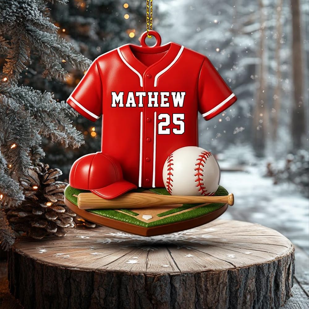 Personalized Baseball Christmas Ornament – Custom Name Acrylic Ornament, Sports Holiday Decoration, Baseball Player Gift TH14