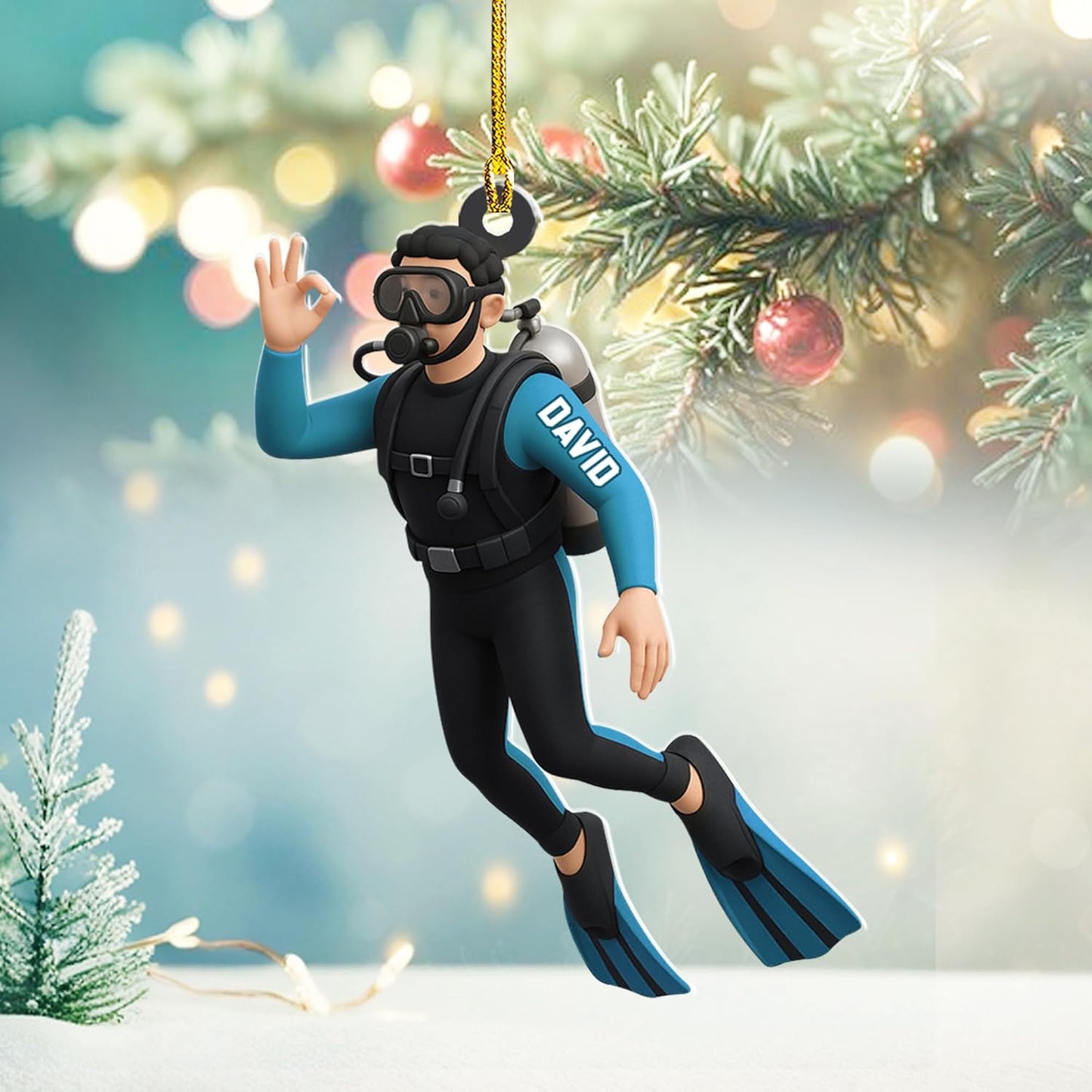 Custom Name Diving Ornament – Personalized Acrylic Scuba Diver Christmas Keepsake, Underwater Gift TSD19