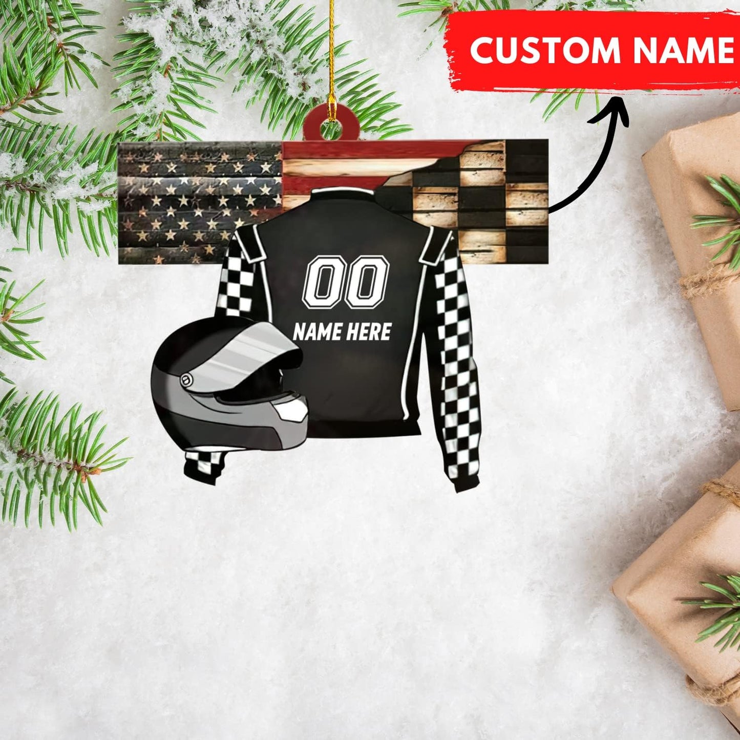 Personalized Racing Car Christmas Ornament – Custom Name Acrylic Race Car Ornament, Driver Gift, Motorsport Holiday Decoration, Car Lover Keepsake TR1