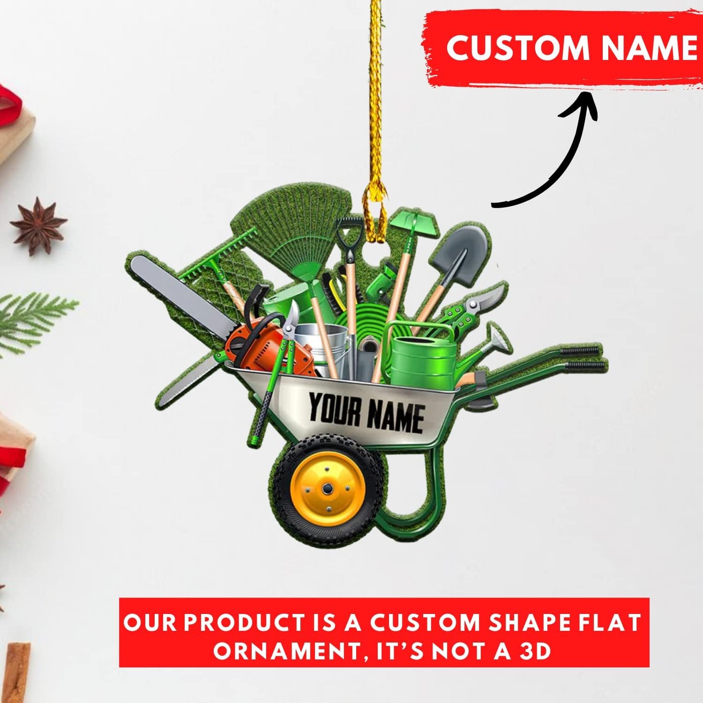 Custom Name Lawn Mower Christmas Ornament | Personalized Gardening Holiday Keepsake Gift for Gardeners & Lawn Care Workers TG70